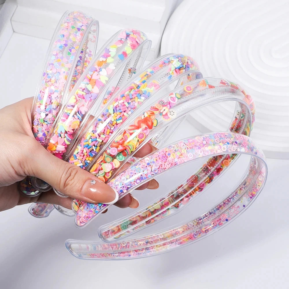 Transparent Quicksand Headbands For Children Kids Girls Fashion Glitter Sequin Teeth Hairbands Bezel Hair Hoops Hair Accessories