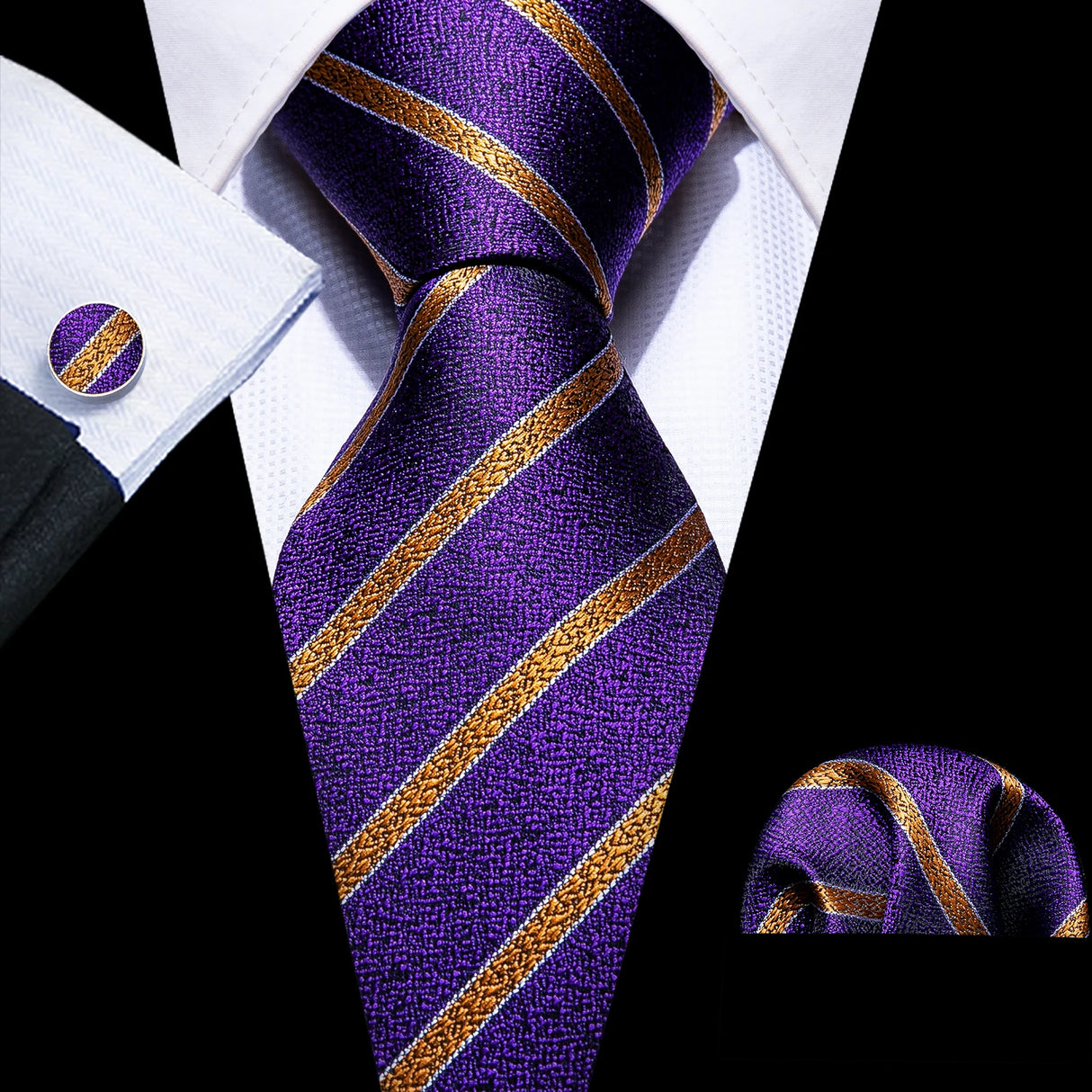 Cravate de luxe pour homme, ensemble de boutons de manchette et mouchoir en soie à rayures rouges, style business, Barry.Wang, accessoire tendance pour mariage, fête, décontracté