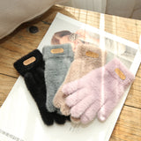 Gants tricotés d'hiver chauds et épais en fourrure pour écran tactile, mitaines solides pour téléphone portable, tablette, gants en laine et cachemire pour femmes