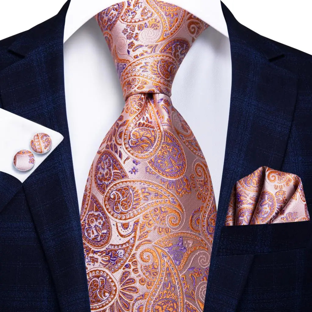 Hi-Tie 100% soie classique pour homme, cravate de mariage corail rose rouge pêche, pochette carrée, boutons de manchette, ensemble de cravates roses pour hommes, cravates cachemire unies