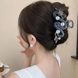 Épingle à cheveux dragon bleu avec perle pour femme, pince à cheveux simple, pince requin, mode, tempérament, accessoires pour cheveux simples
