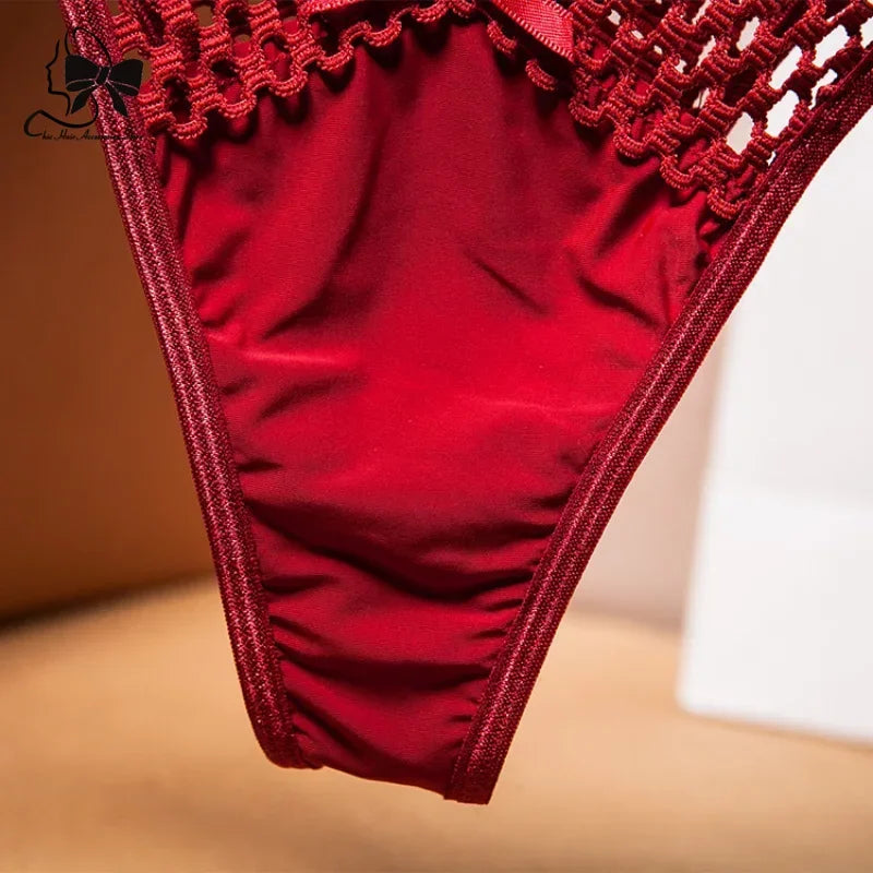 New Sexy Women's Panties Cross Cut Ice Silk Thong  Sports Fashion Perspective Low Waist Ribbons Thongs Sexy Women Underwear