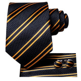 Cravate élégante pour homme, motif cachemire, rayures noires et dorées, en soie, pour mariage, mouchoir, boutons de manchette, pour entreprise, fête, livraison directe