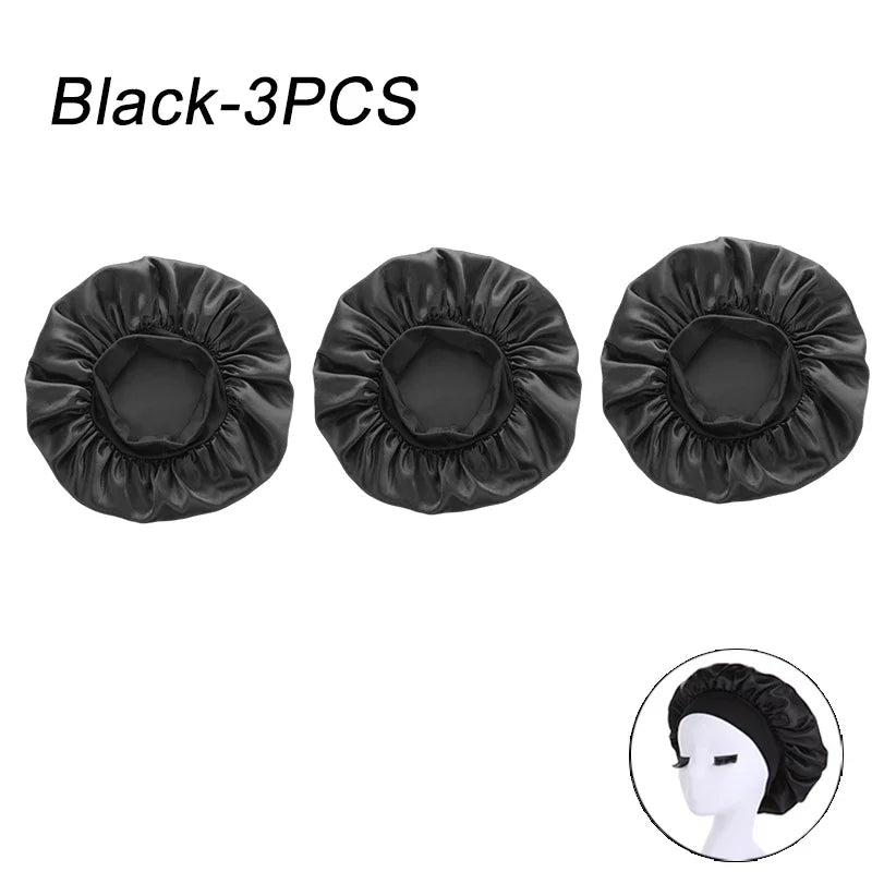 New Women's Satin Solid Wide-brimmed Sleeping Hat Unisex Head Wrap Elastic Band Cap Hair Care Bonnet Night Hat bonnet de nuit