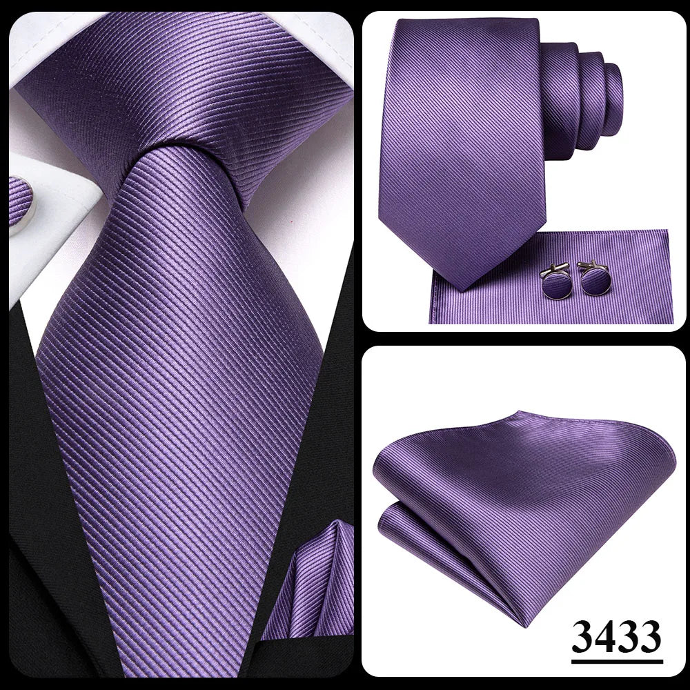 Hi-Tie – Cravate de mariage en soie violette unie à motif cachemire pour homme, ensemble de qualité avec boutons de manchette et mouchoir, cadeau tendance, livraison directe