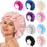 Bonnet de nuit en satin pour femme, large bande solide, extensible, avec nœud, bonnet soyeux, bonnet de nuit, soins capillaires, couvre-tête de douche