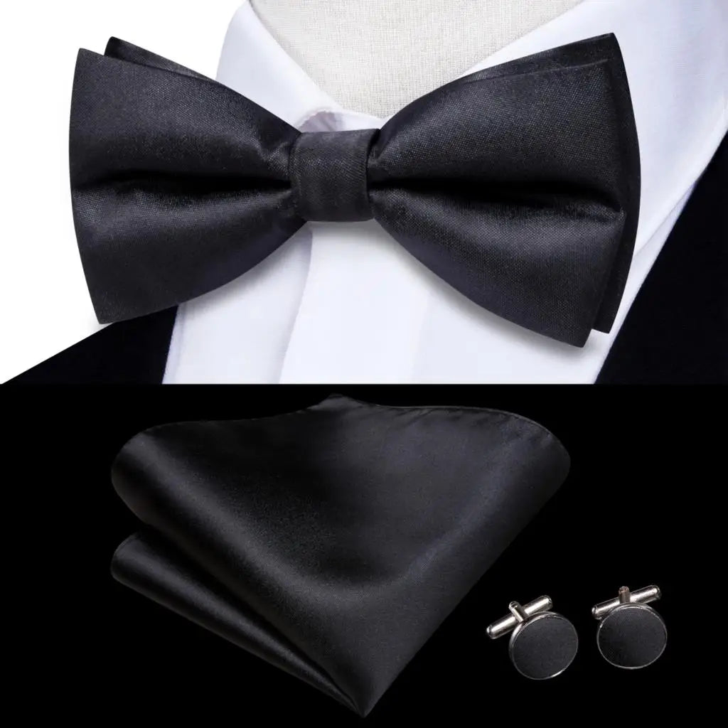 Hi-Tie Nœud papillon rayé noir et rouge pour homme, mouchoir, boutons de manchette, en soie pré-nouée, pour soirée d'affaires masculine, vente en gros