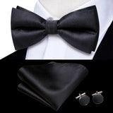 Hi-Tie Nœud papillon rayé noir et rouge pour homme, mouchoir, boutons de manchette, en soie pré-nouée, pour soirée d'affaires masculine, vente en gros