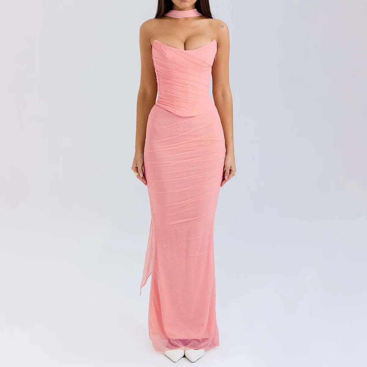 Suninheart Elegant 2 Pieces Dress Set with Scarf Women Fashion Matching Sets Sexy Cropped Top and Long Dress Set Casual Dress