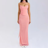 Suninheart Elegant 2 Pieces Dress Set with Scarf Women Fashion Matching Sets Sexy Cropped Top and Long Dress Set Casual Dress