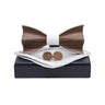 Wooden Bow Tie Handkerchief Cufflinks Set Men's Plaid Bowtie Wood Hollow carved cut out design with Gift Box Fashion Novelty tie