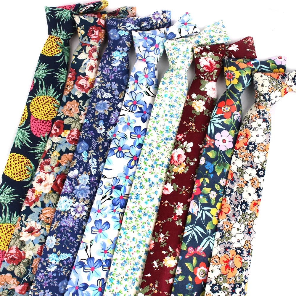 Cravates fines à imprimé floral pour hommes et femmes, en coton, pour garçons et filles, pour costumes, pour fête de mariage, cadeaux pour hommes