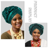 Fashion Women Elastic Ruffle African Turban Cap Lady Head Wraps Nigeria Wedding Auto Gele Headtie Party Headgear Headwear Hat