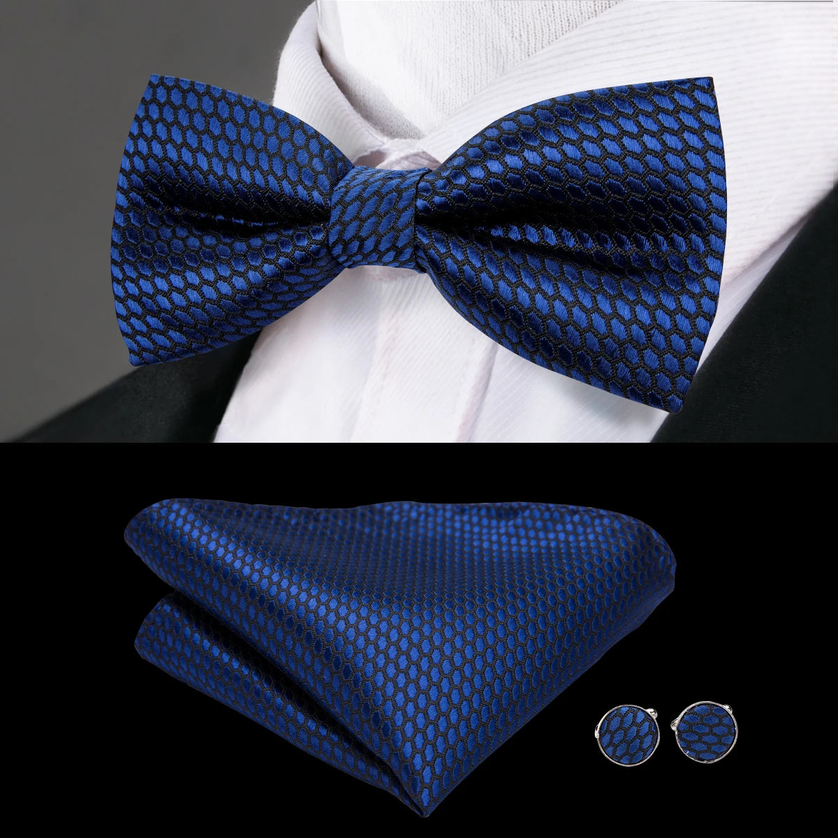 Hi-Tie Marque Soie Pré-noué Homme Nœud Papillon Mouchoir Boutons de Manchette Ensemble Nœud Papillon pour Homme Jacquard Solide Cachemire Floral Mariage Cadeau d'Affaires
