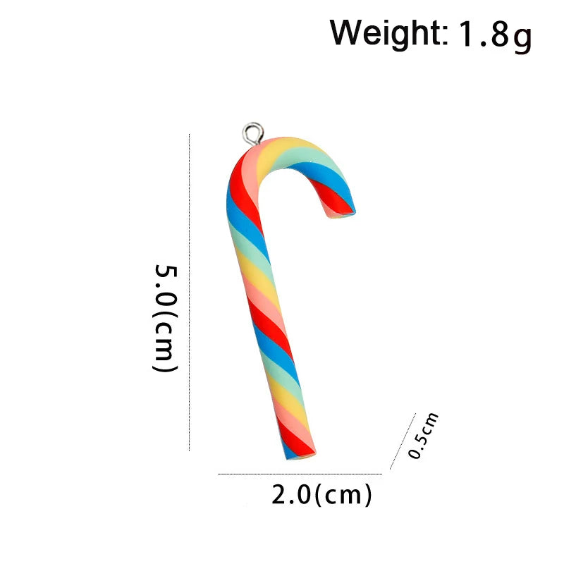 10Pcs  Simulation Polymer Clay Christmas Cane Rainbow Candy Charms Christmas Pendants for Earrings Keychains DIY Jewelry Making