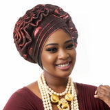 Fashion Women Elastic Ruffle African Turban Cap Lady Head Wraps Nigeria Wedding Auto Gele Headtie Party Headgear Headwear Hat