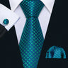 Cravate fantaisie en soie bleu sarcelle pour homme, marque de luxe solide, pochette, boutons de manchette, ensemble de cravates de haute qualité pour fête de mariage Barry.Wang