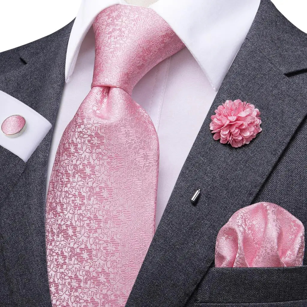 Cravate rose cachemire avec broche en soie, élégante cravate de mariage pour homme, bouton de manchette pratique, mode affaires fête, créateur de cravate haute