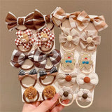 10Pcs/Set Girls Cartoon Hair Band Sweet Bow Hair Ties Elastic Rubber Band Princess Flower Scrunchies Kids Hair Accessories