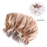 High Quality Double Sided Layer Waterproof Shower Cap Solid Color Satin Hair Bonnet Cap For Women