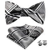 Hi-Tie Ensemble nœud papillon en soie pour homme, mouchoir et boutons de manchette, bleu, rouge, or, noir, blanc, jacquard, nœud papillon, mariage, affaires