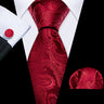 Barry.Wang Ensemble cravate et boutons de manchette en soie pour homme, motif jacquard, rouge, bordeaux, rose, pour mariage, affaires, fête