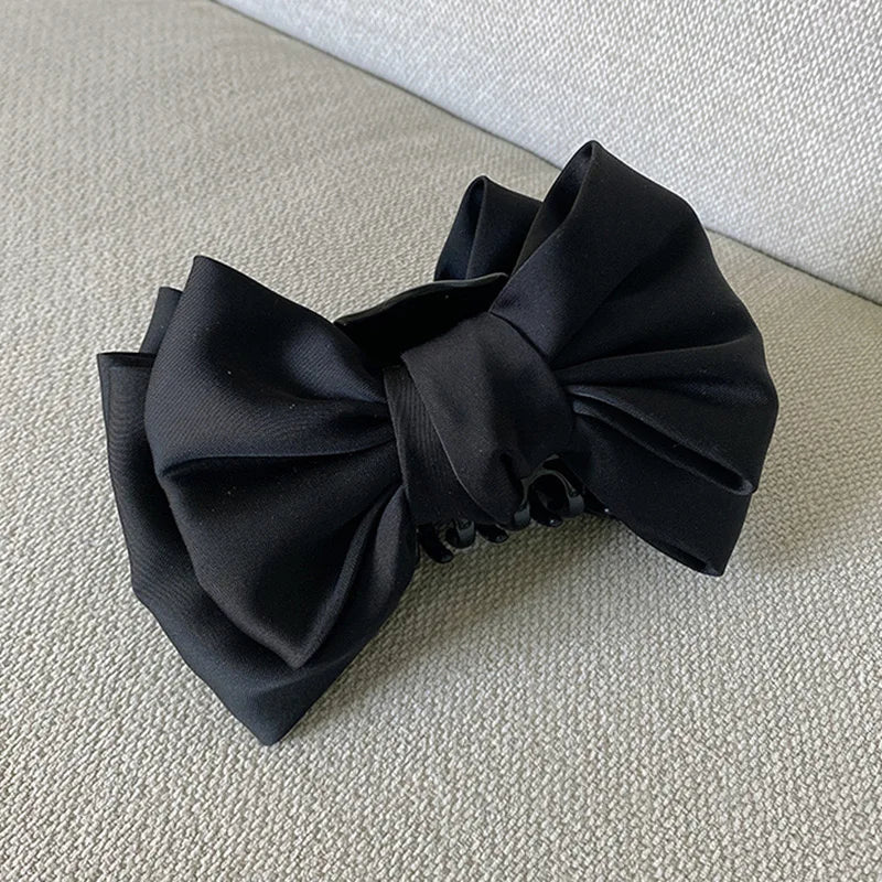 Elegant Women Bow Hair Claw Clips Double-Sided Large Satin Shark Hair Claw Solid Bowknot Hairpins Barrettes Hair Accessories