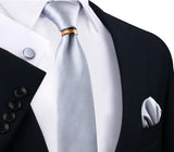 Ensemble de cravates en soie de luxe pour hommes, cravate, mouchoir, boutons de manchette avec anneau en métal doré, broche, costume, fête de mariage, accessoires pour hommes