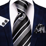 Cravate élégante pour homme, motif cachemire, rayures noires et dorées, en soie, pour mariage, mouchoir, boutons de manchette, pour entreprise, fête, livraison directe