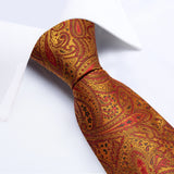 Cravate homme orange cachemire luxe soie polyester mariage bal 8 cm ensemble cravate pochette mouchoir boutons de manchette cadeau pour mari homme accessoire