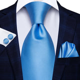 Cravate de mariage en soie unie bleu clair Hi-Tie pour homme, design tendance, boutons de manchette élégants, pour affaires, fête, livraison directe