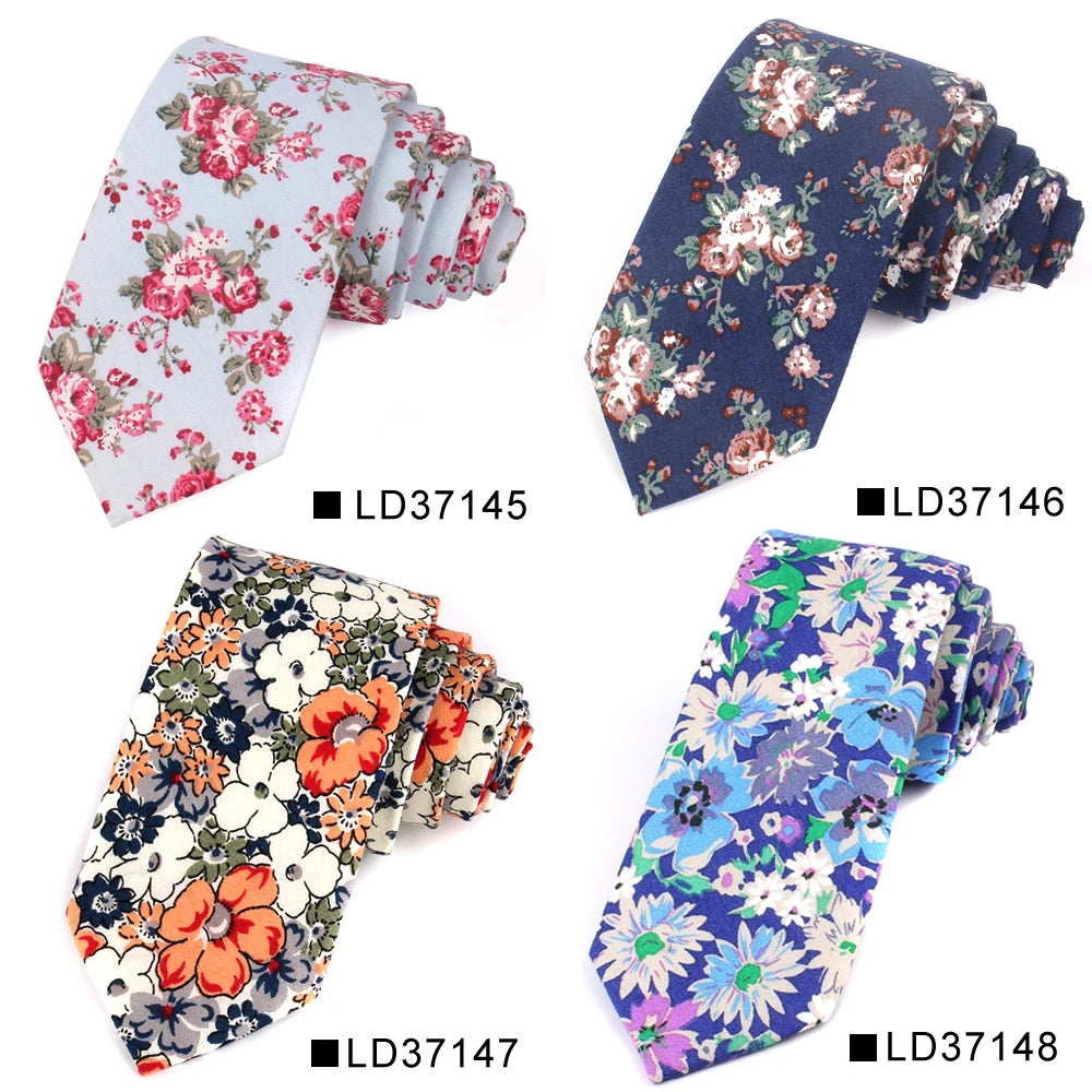 Nouvelle cravate florale pour hommes et femmes, cravate fine en coton pour mariage, cravates décontractées pour hommes, costumes classiques, cravates à imprimé floral