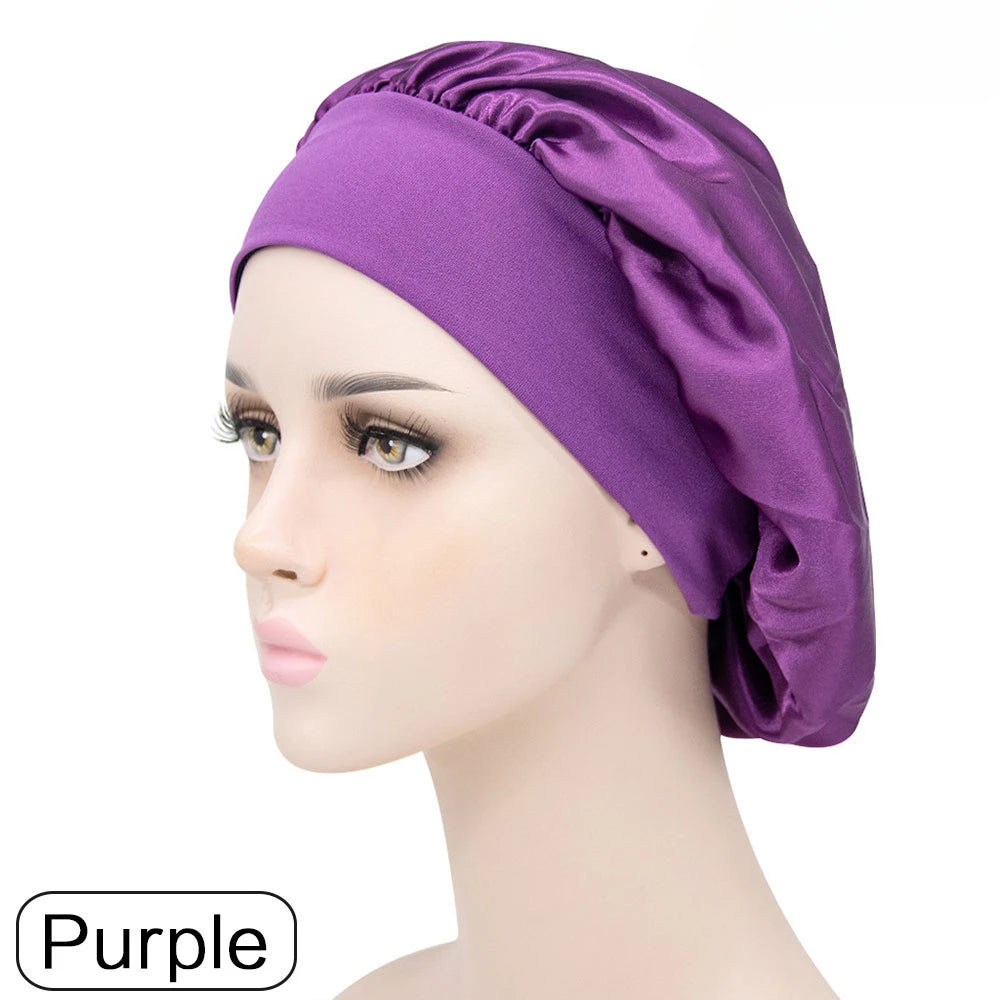 Adjust Solid Satin Bonnet Hair Styling Cap Long Hair Care Women Night Sleep Hat Silk Head Wrap Shower Cap Hair