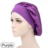 Adjust Solid Satin Bonnet Hair Styling Cap Long Hair Care Women Night Sleep Hat Silk Head Wrap Shower Cap Hair