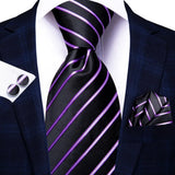 Hi-Tie – Cravate de mariage en soie violette unie à motif cachemire pour homme, ensemble de qualité avec boutons de manchette et mouchoir, cadeau tendance, livraison directe