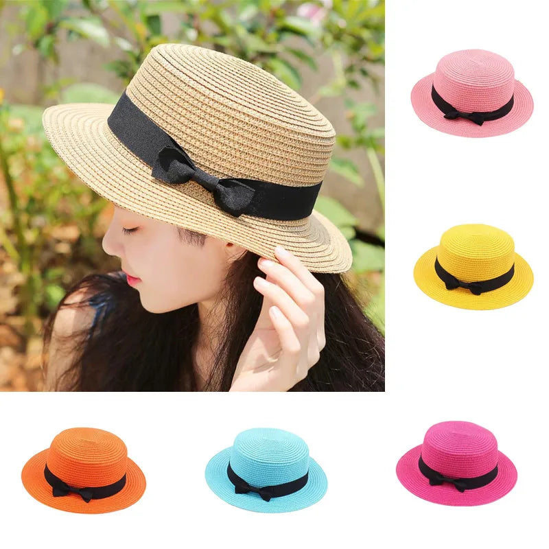 Chapeau de paille pour femme, chapeau de paille à dessus plat, vacances, shopping, plage, chapeaux pour femmes, chapeaux pour filles, église, courtoisie, Panama, chapeau de soleil