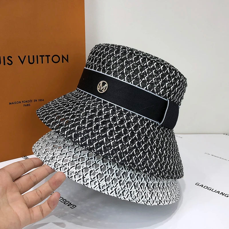 Women's Cap Hollowed Out Breathable Sunscreen Sun Visor Spring and Summer Braided Top Hat Temperament British Fisherman's Hats