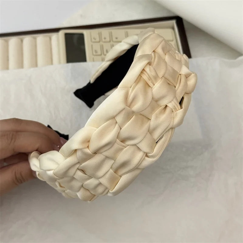 4.5-5CM Stunning Wide Women Headpiece Satin Cloth Braided Headbands for Woman Ladies Daily Shopping Party Head Hoop Accessories