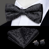 Hi-Tie Marque Soie Pré-noué Homme Nœud Papillon Mouchoir Boutons de Manchette Ensemble Nœud Papillon pour Homme Jacquard Solide Cachemire Floral Mariage Cadeau d'Affaires