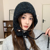 Winter Balaclava Hats For Men&Women Corduroy Hooded Caps Outdoor Warmer Drawstring Hats One-Piece Neck Collar Beanies Cap