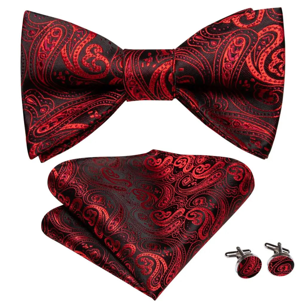 Hi-Tie Ensemble nœud papillon en soie pour homme, mouchoir et boutons de manchette, bleu, rouge, or, noir, blanc, jacquard, nœud papillon, mariage, affaires