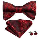 Hi-Tie Ensemble nœud papillon en soie pour homme, mouchoir et boutons de manchette, bleu, rouge, or, noir, blanc, jacquard, nœud papillon, mariage, affaires