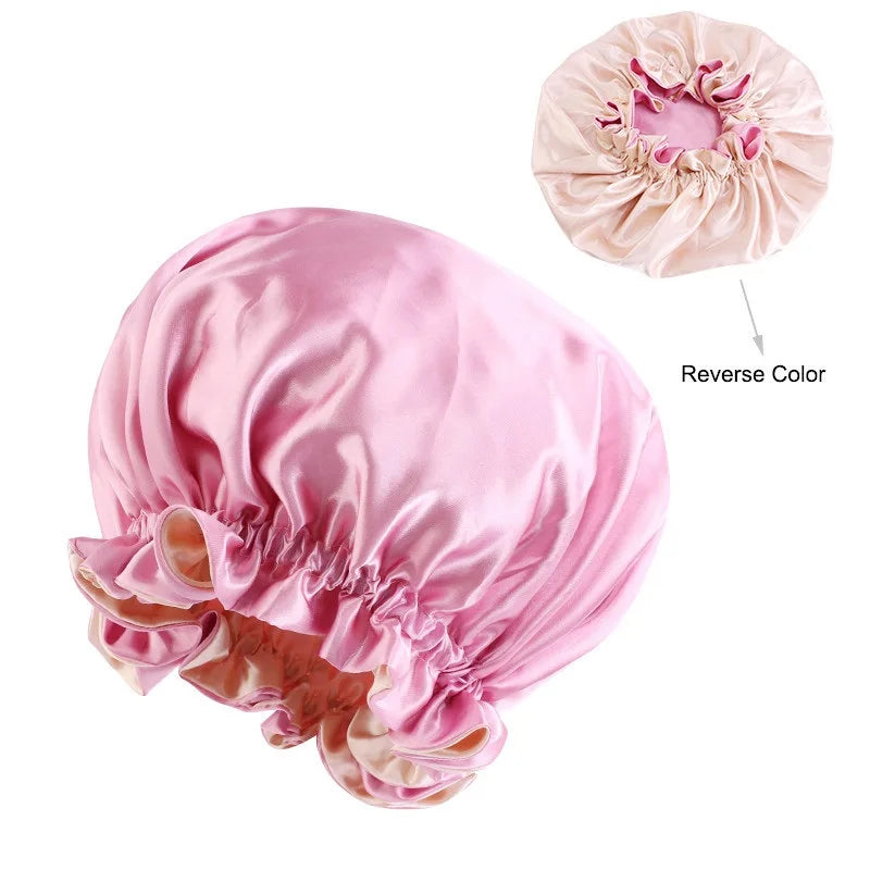 Bonnet de nuit en soie pour femme, double couche, couvre-tête, bonnet de douche tendance, bonnet réglable en satin de soie pour femme
