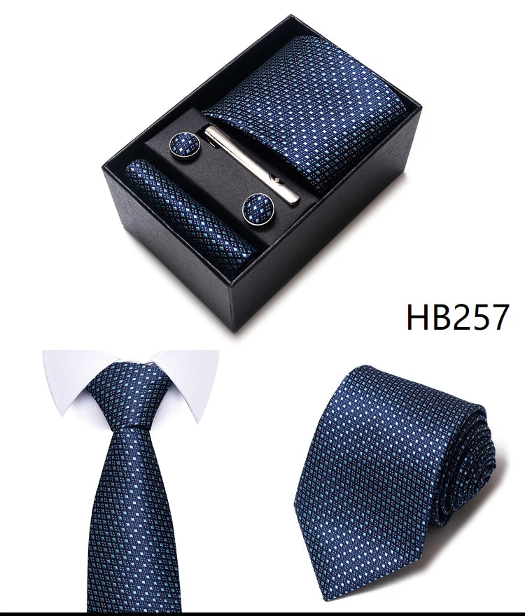Cravate pour homme, tout nouveau style, cadeau de mariage, ensemble de pochettes, boîte à cravates, accessoires de costume noirs pour hommes