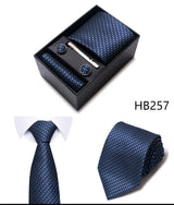 Cravate pour homme, tout nouveau style, cadeau de mariage, ensemble de pochettes, boîte à cravates, accessoires de costume noirs pour hommes