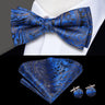 Hi-Tie Marque Soie Pré-noué Homme Nœud Papillon Mouchoir Boutons de Manchette Ensemble Nœud Papillon pour Homme Jacquard Solide Cachemire Floral Mariage Cadeau d'Affaires