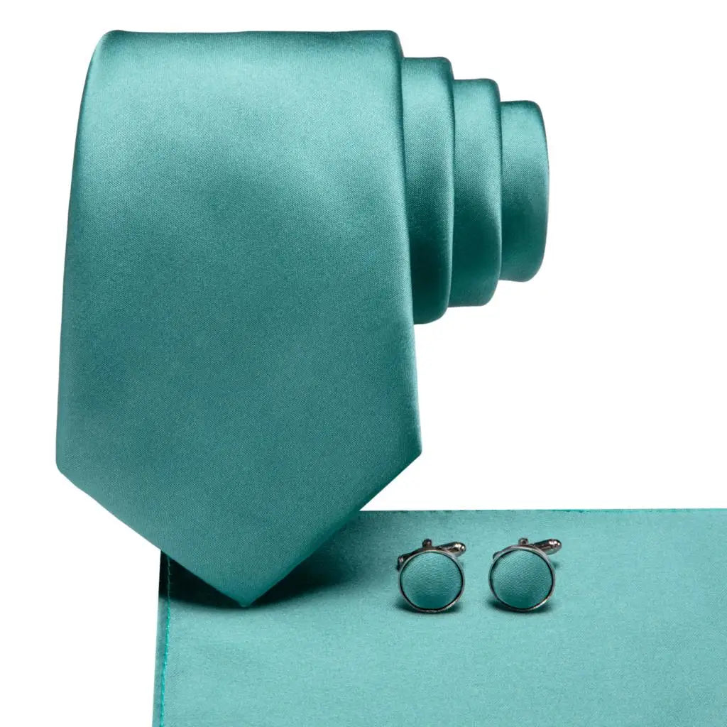 Hi-Tie Green Mint Solid Silk Wedding Tie For Men Handky Cufflink Gift Mens Necktie Fashion Designer Business Party Dropshiping