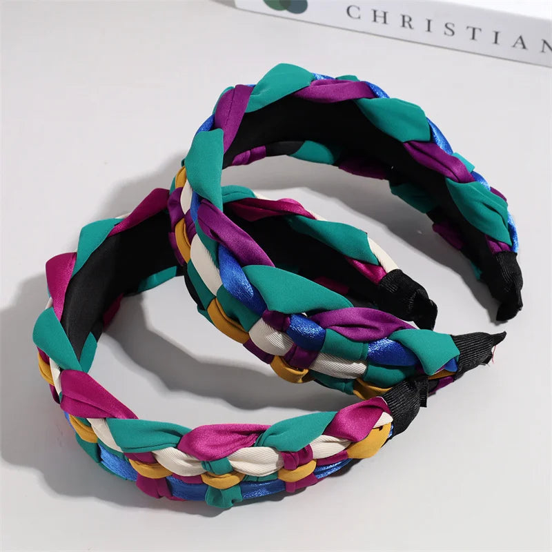 4.5-5CM Stunning Wide Women Headpiece Satin Cloth Braided Headbands for Woman Ladies Daily Shopping Party Head Hoop Accessories