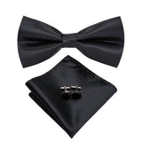Dropshipping Solid Silk Mens Bow Tie Hanky Cufflinks Set Pre-tied Butterfly Knot Bowtie Wholesale for Male Wedding Business