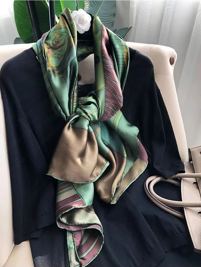BYSIFA| Marke Grüner Schal aus reiner Seide für Damen, Foulard, Frühling/Herbst, 100 % Maulbeerseide, Schals, Herbst/Winter, lange Schals, Hijabs